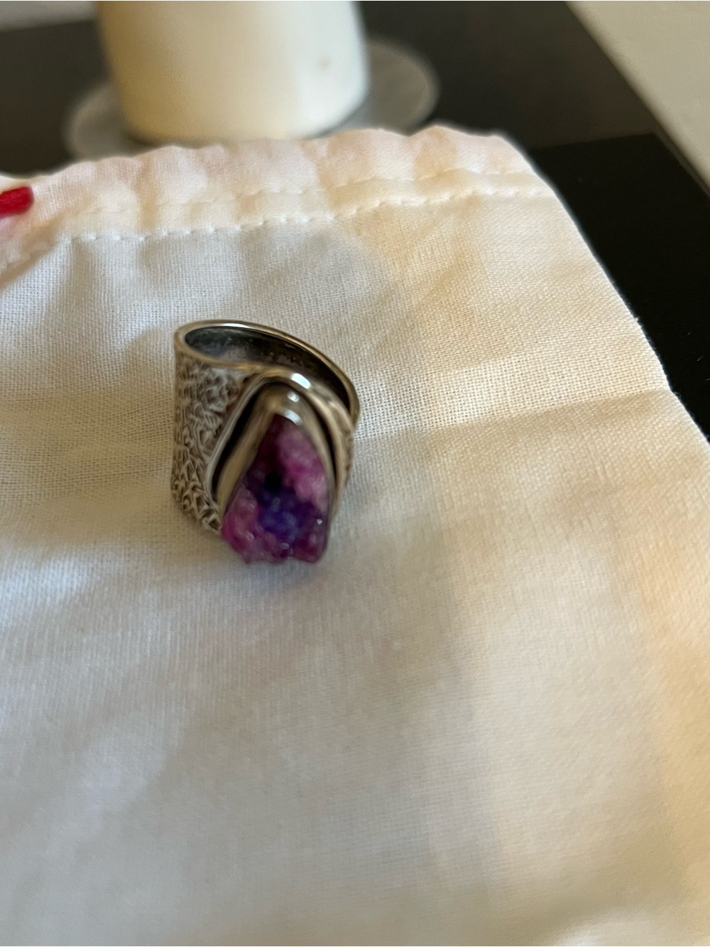 Silver Adjustable Statement Ring with Purple Druzy Stone
